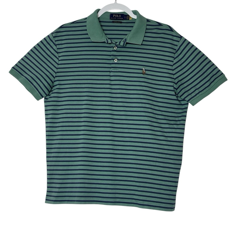 Polo Ralph Lauren Polo Shirt Mens Large Pony Logo Seafoam Stripe Slim Fit Golf